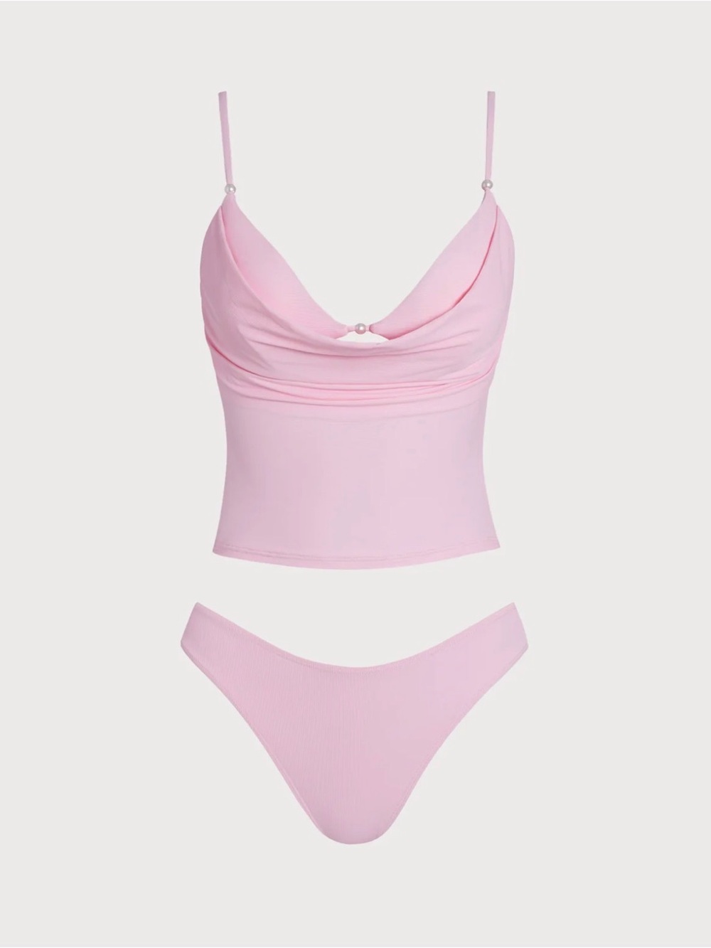 Light Pink Draped Tankini Set - Women’s Two-Piece Swim